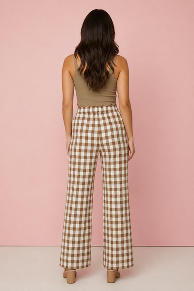 Mocha Gingham Plaid Linen Pants