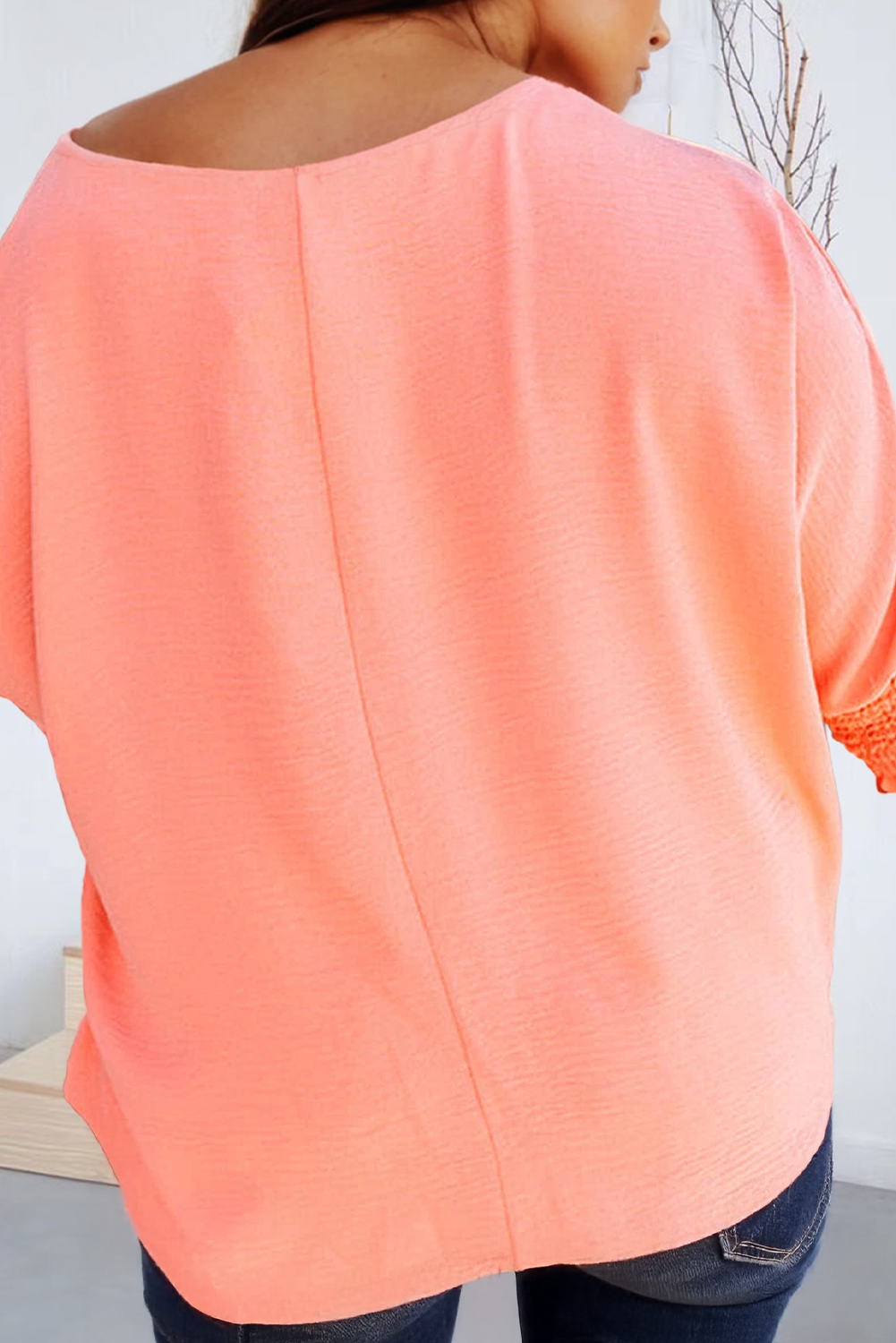 Peach Shirred Cuffs Top
