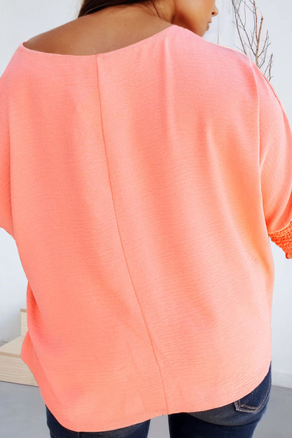 Peach Shirred Cuffs Top