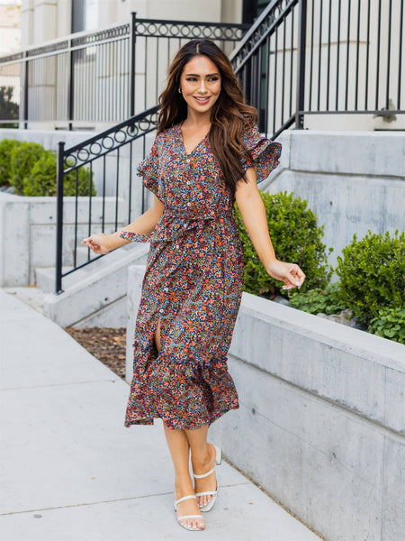 Blue Floral Belted Whitney Dress