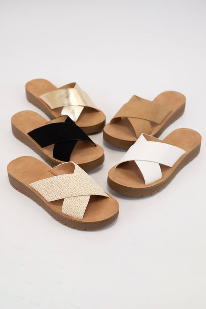 Soda Cross Strap Sandals Brown
