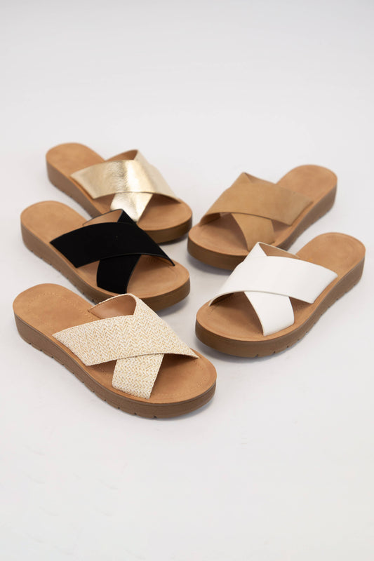 Soda Cross Strap Sandals Brown