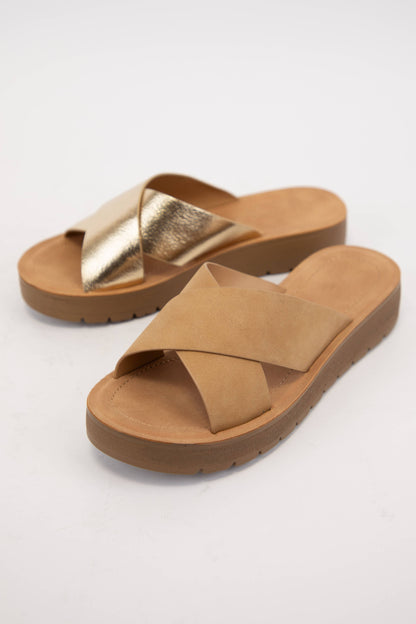 Soda Cross Strap Sandals Brown