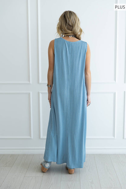 Ocean Blue Pleated Maxi