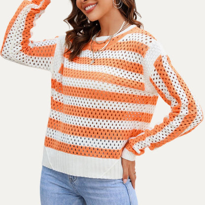 Orange Striped Pointelle Knit Top*