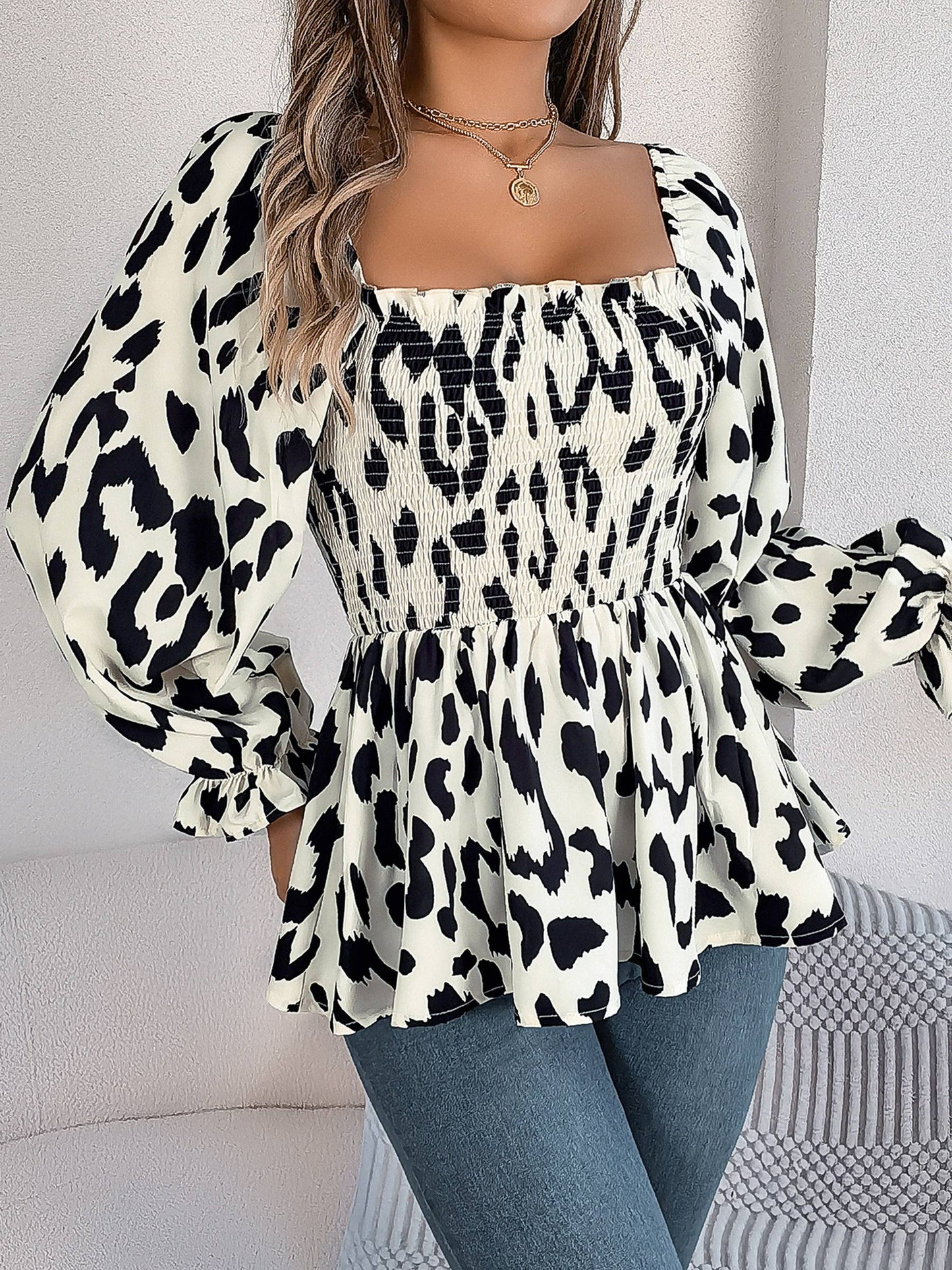 Leisure Leopard Smocked Top*