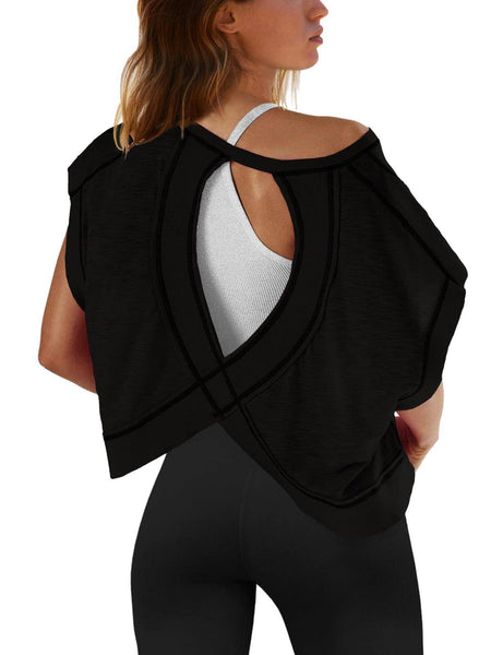 Slouchy wrapped cutout back short sleeve