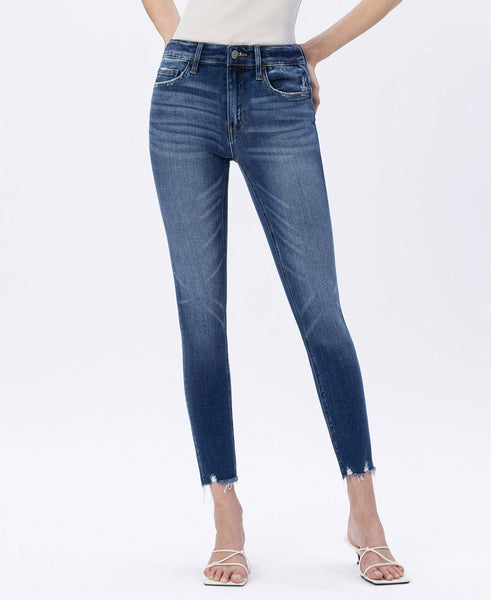 Vervet Mid Rise Distressed Hem Skinny Jeans
