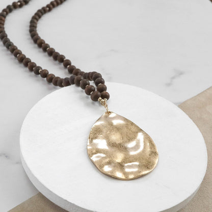 Brown Long Wooden Bead Necklace