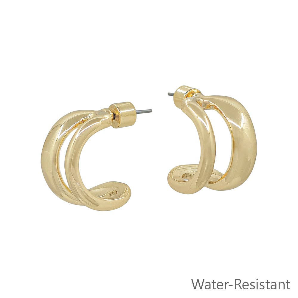 Water Resistant Open Double Huggie Hoop