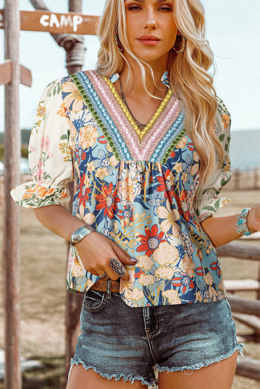 Crochet Boho Half Floral Blouse