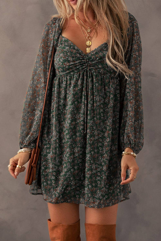 Green Floral Sweetheart Mini Dress