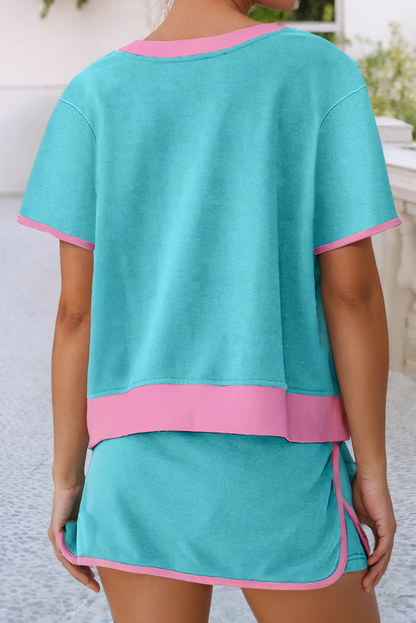 Turquoise and Pink Tee and Skort Set