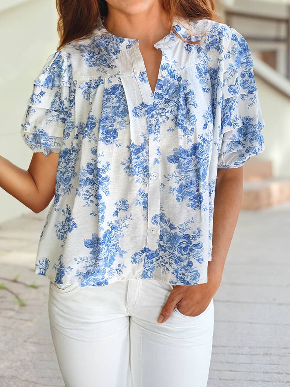 Elegant Floral Pleated Top