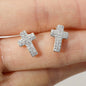 CZ Stone Paved Cross Stud Earrings: Silver