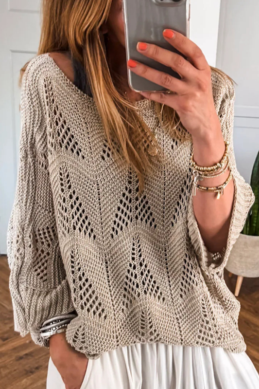Parchment Hollow Out Knit Sweater