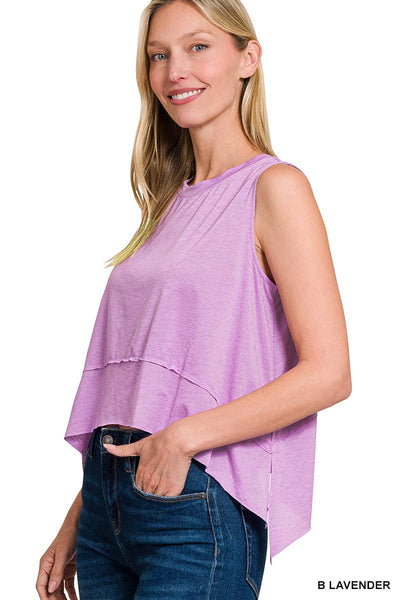 `Shark Bite Side Slit Short Sleeveless Top