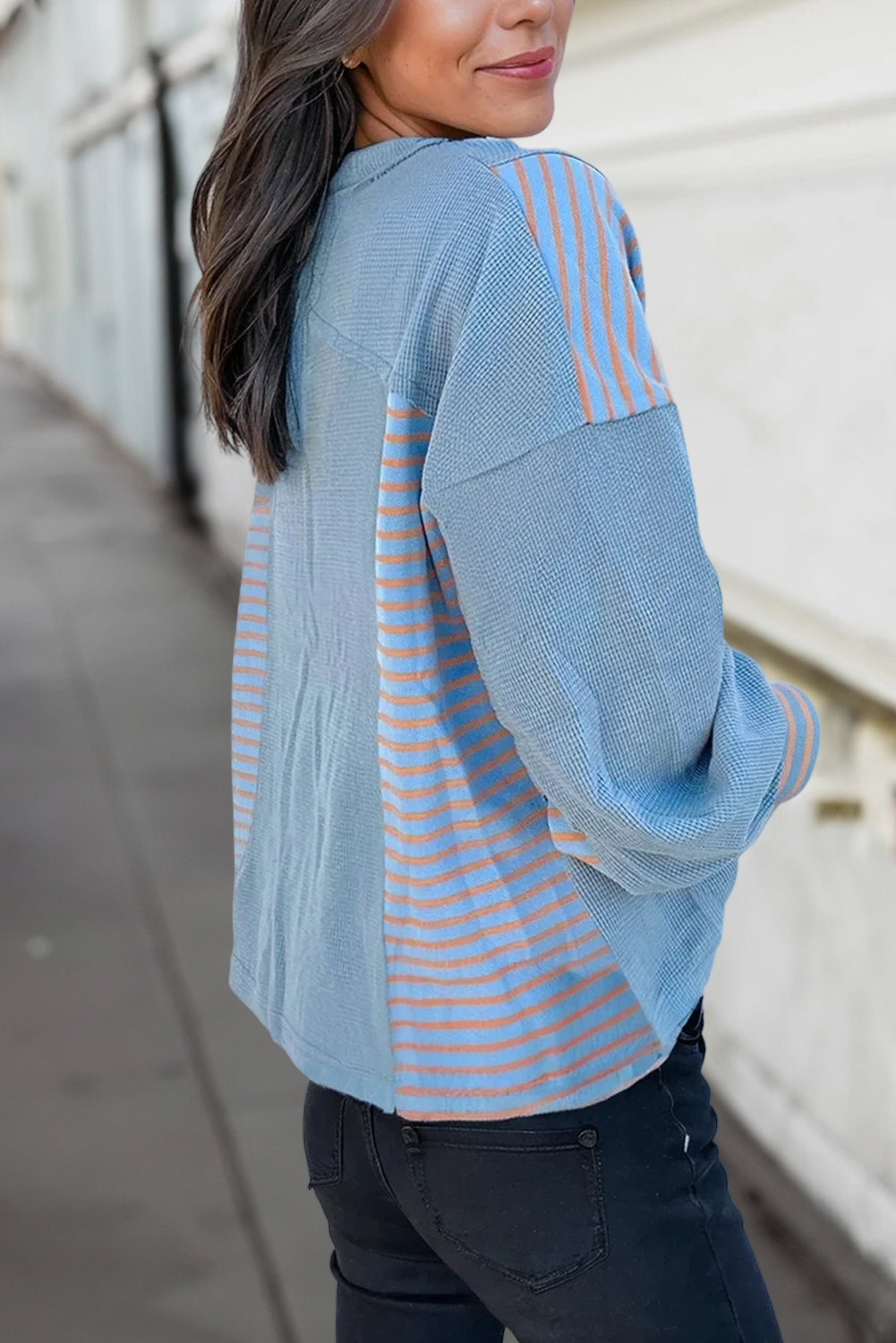 Waffle Stripe Loose Fit Top
