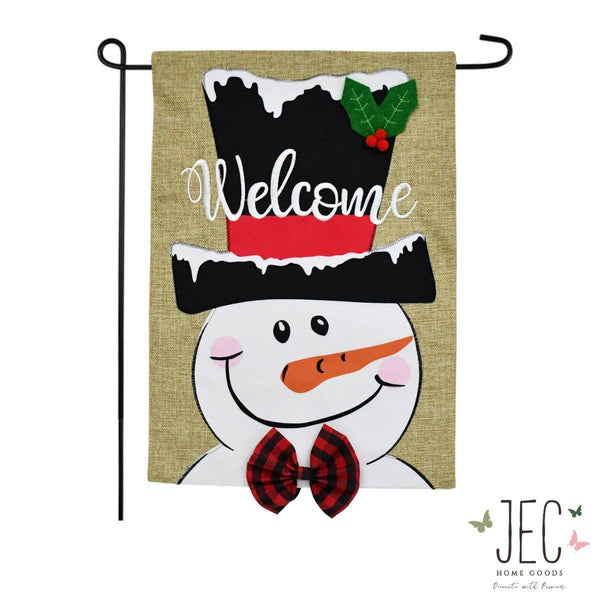 Christmas Decoration Snowman Top Hat 2-Sided Burlap