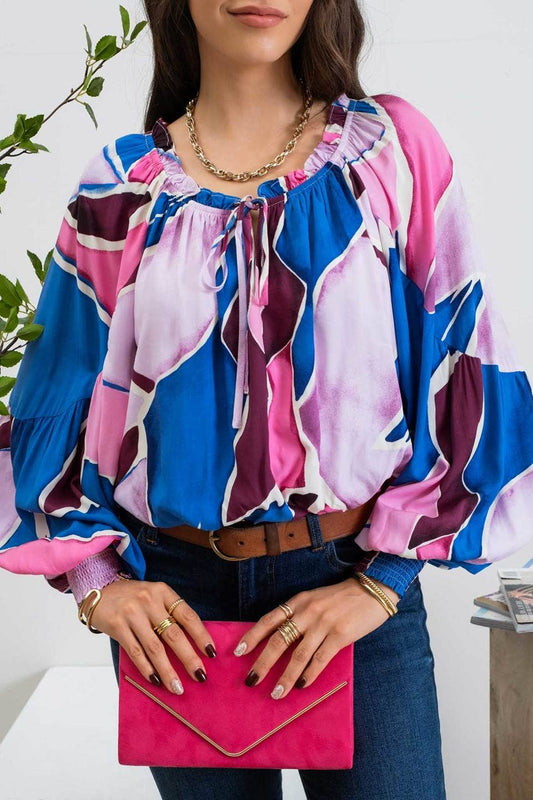 Blue & Fuchsia Abstract Blouse*