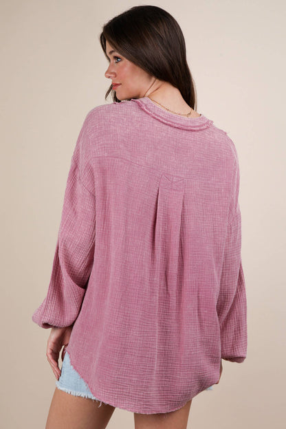 Mauve Washed Cotton Gauze Top