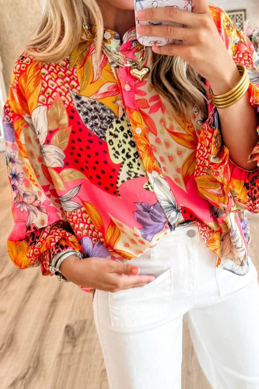 Abstract Floral Bubble Sleeve Top*