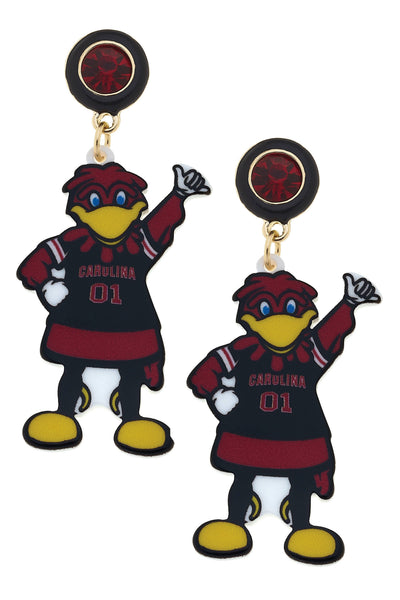 Cocky Gamecock Resin Mascot Earrings