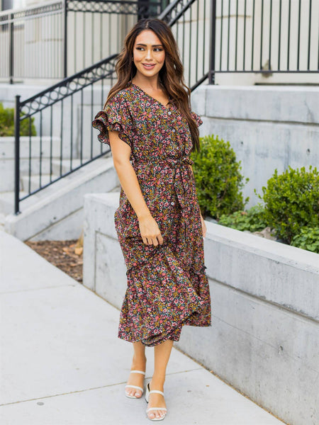 Blue Floral Belted Whitney Dress