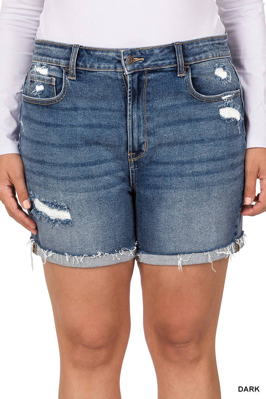 Dark Wash Distressed Denim Shorts