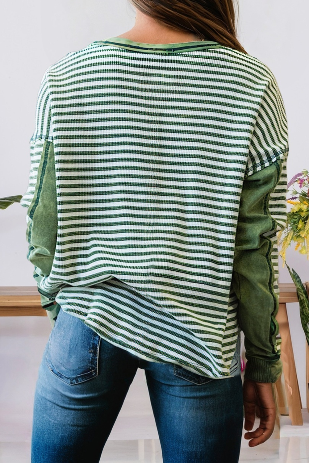 Green Thermal Knit Casual Top