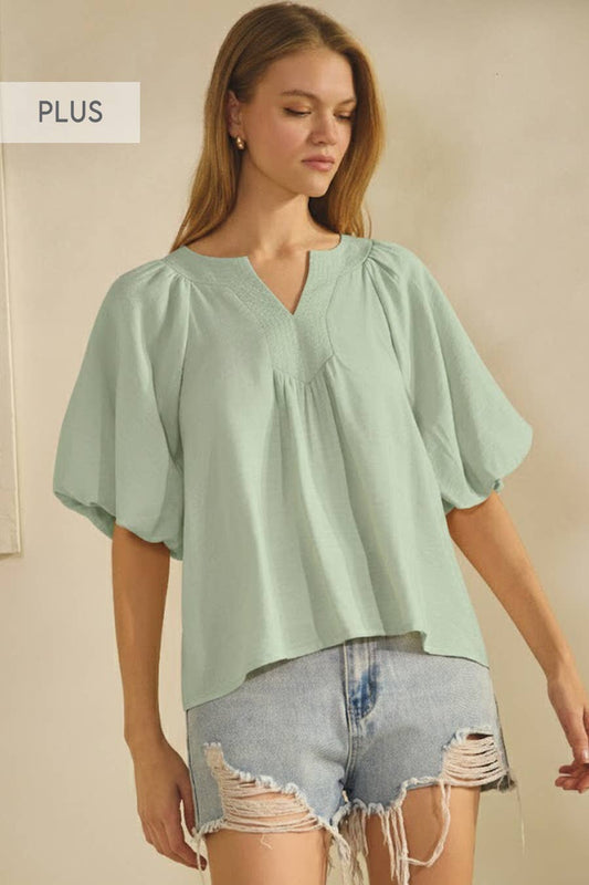 Puff Sleeve Blouse Sage Curvy
