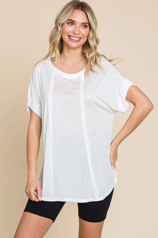 Soft White Exposed Seam Tee*