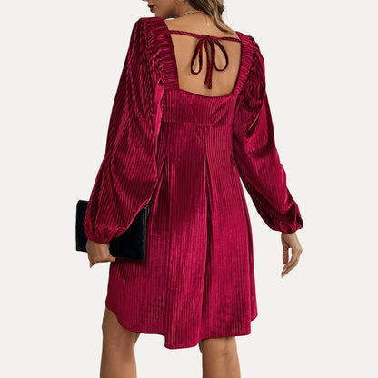 Velvet Square Neck Open-Back Dress