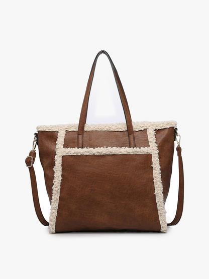 Lulu Sherpa Trim Tote In Dark Brown*