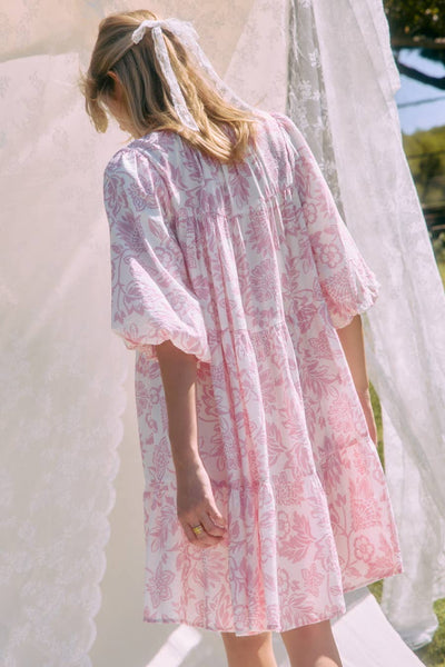Peony Pink Wave BabyDoll Mini Dress