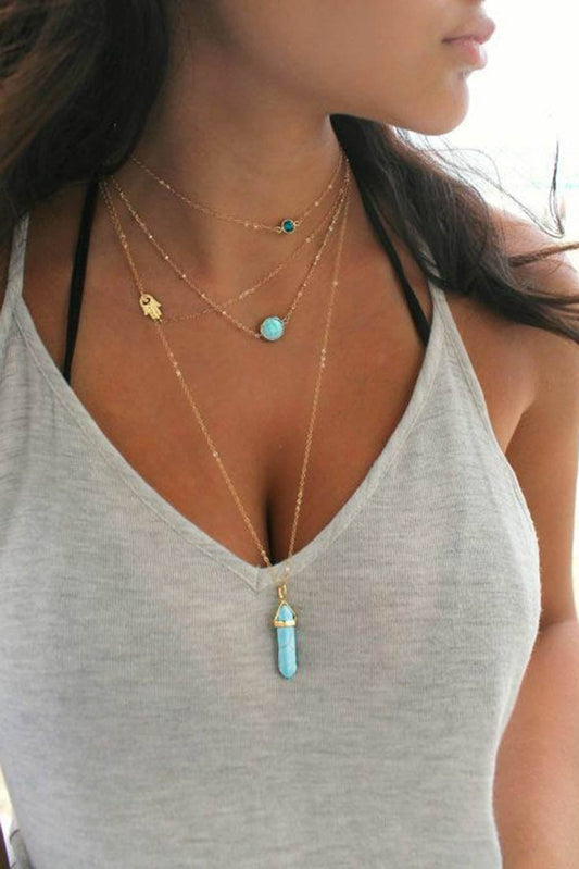 Gold Turquoise Gemstone Layered Necklace*