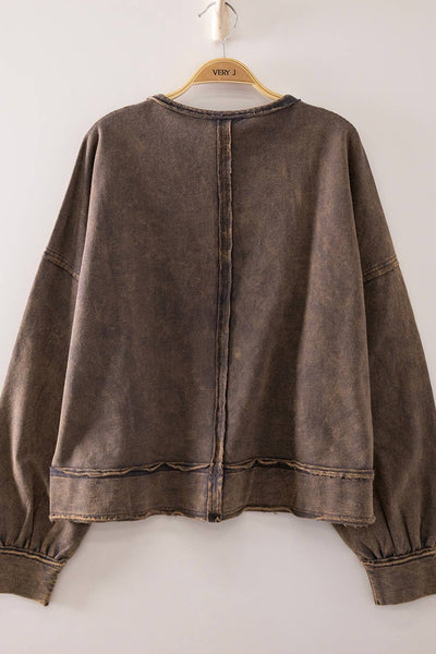 Black Vintage Washed Raw Edge Top