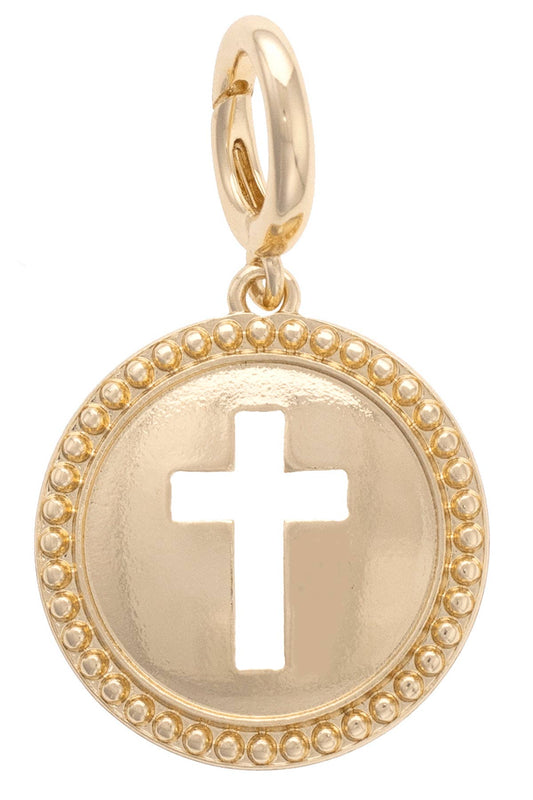 L Cross Coin Pendant Charm in Shiny Gold