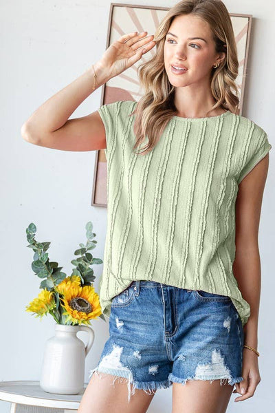 Textured Cap Sleeve Top Sage