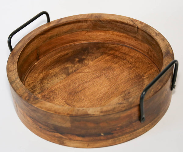 Mango Wood Round Serving Tray Natural & Walnut