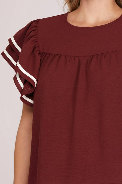 Garnet Game Day Ruffle Sleeve Top
