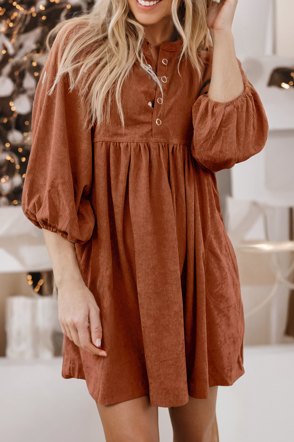 Gold Flame Corduroy Snap Dress