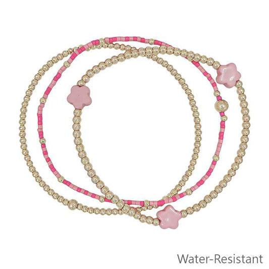 Pink Seed Bead and Flower Stretch Bracelets 3