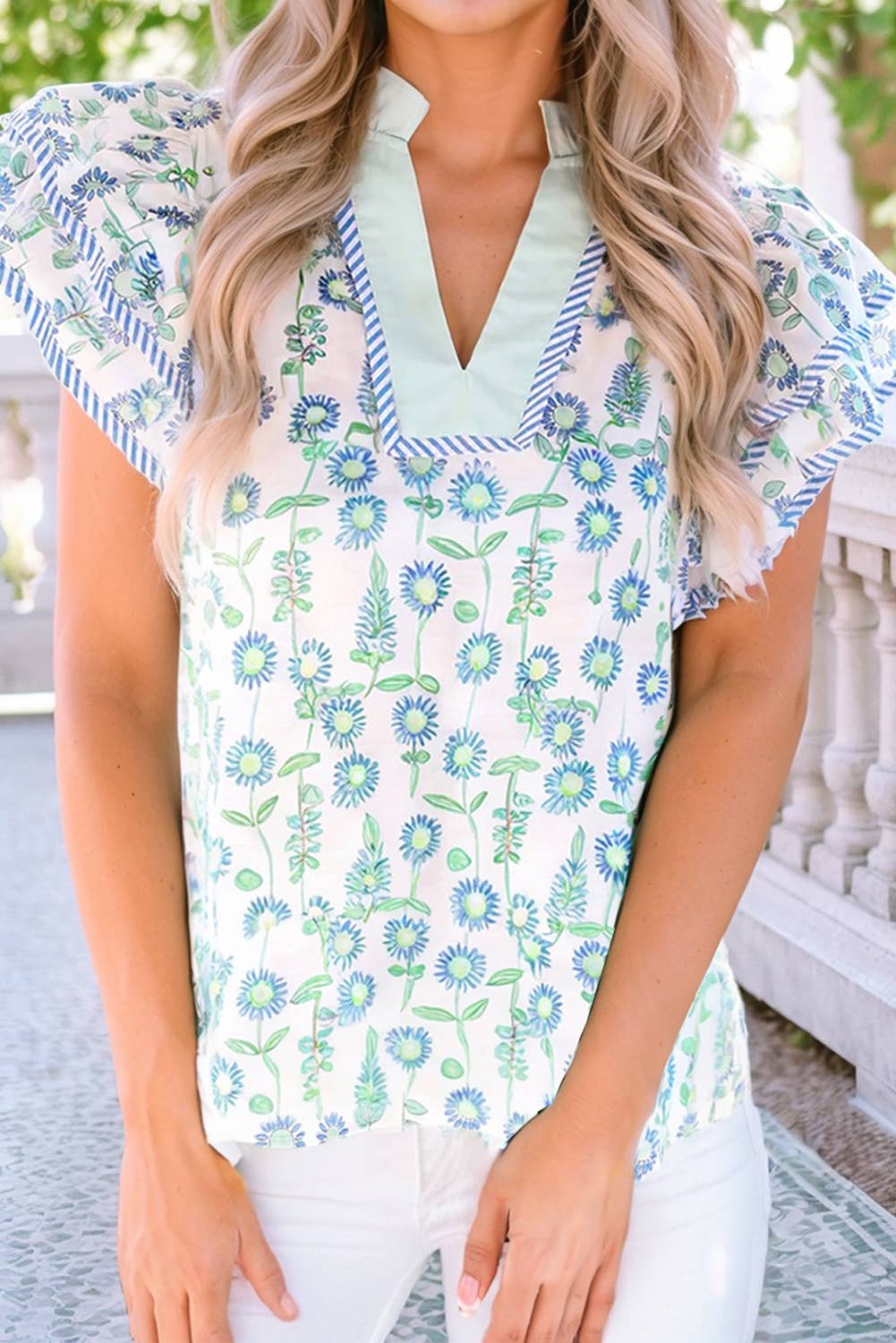 Blue and Green Garden Flutter Top