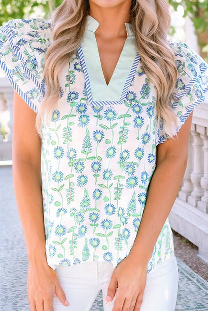 Blue and Green Garden Flutter Top