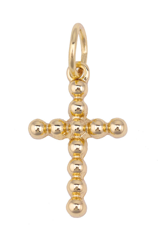 Beaded Cross Charm in Shiny Gold