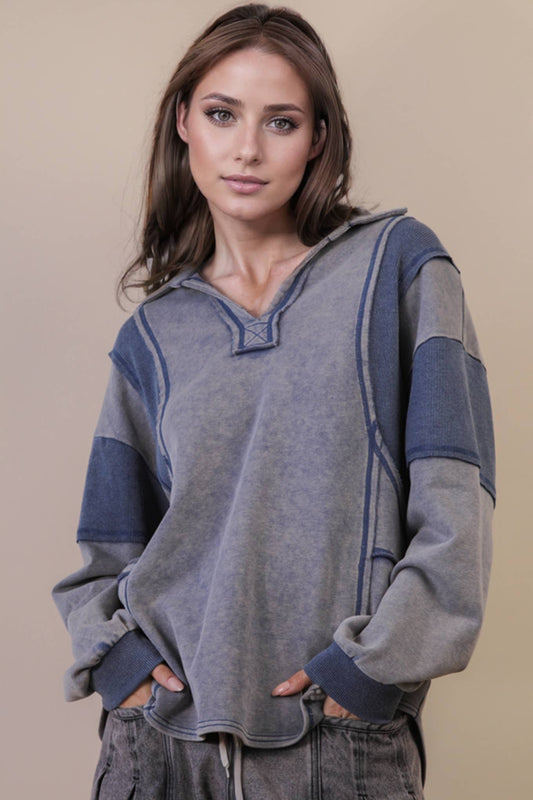 Denim Mineral Washed French Terry Knit Top