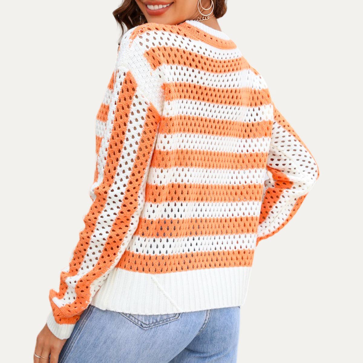 Orange Striped Pointelle Knit Top*