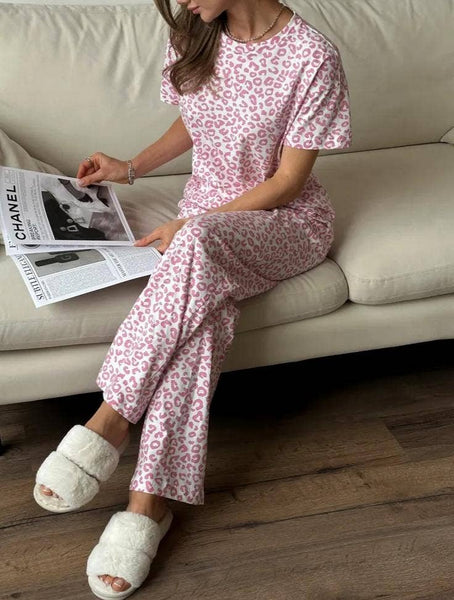 Leopard Print T-Shirt/Pants Pajama Set