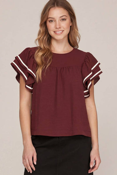 Garnet Game Day Ruffle Sleeve Top